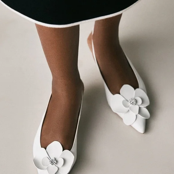 Anthropologie White Floral Slingback Heels - Picture 2 of 7